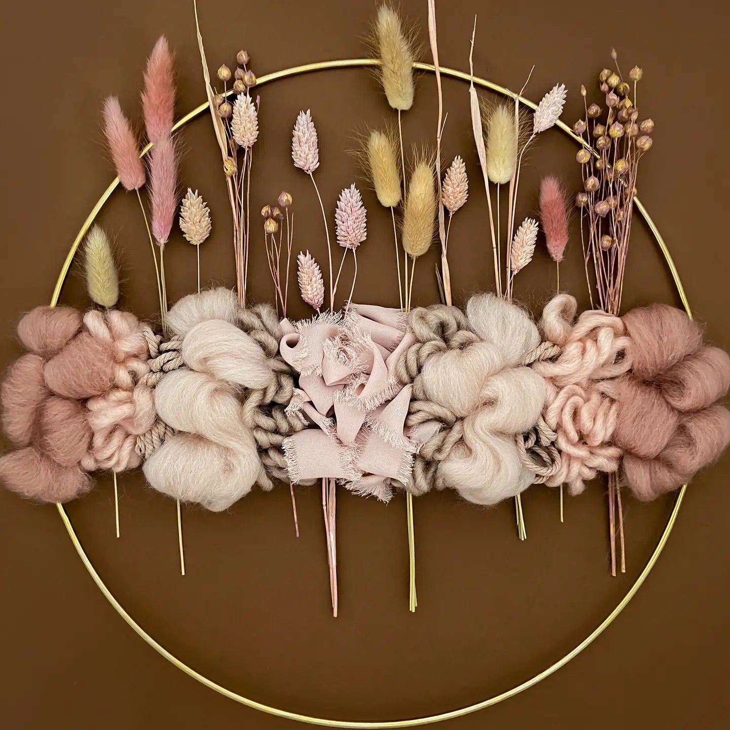 Colorful Merino Wool & Dried Flowers Wreath