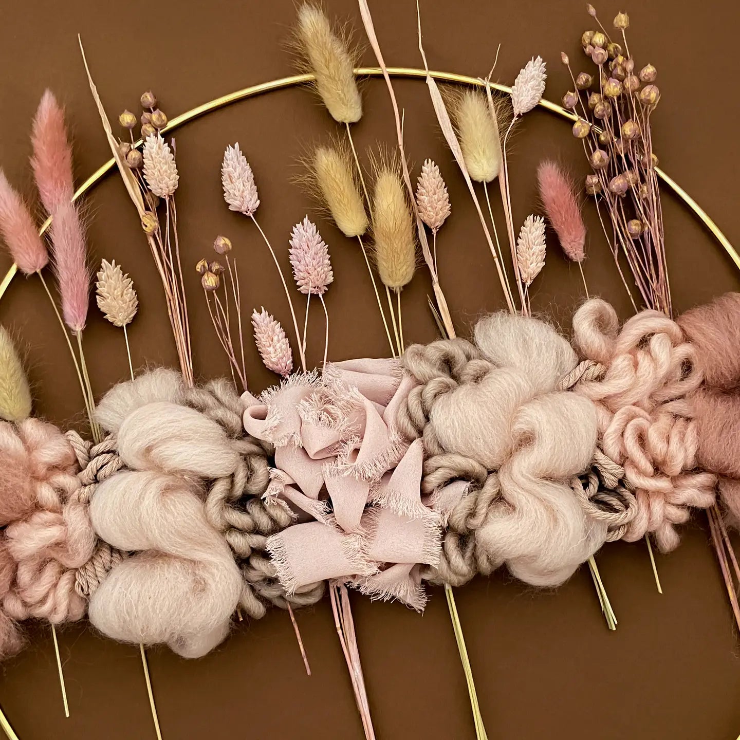 Colorful Merino Wool & Dried Flowers Wreath