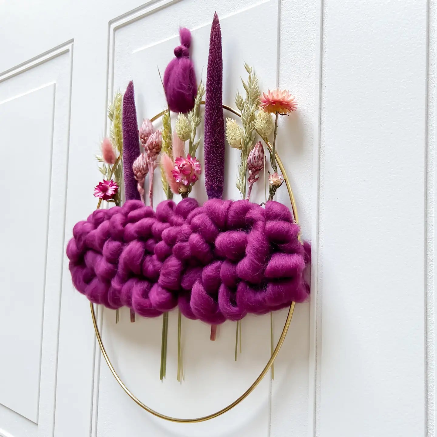 Purple Dried Flowers & Merino Wool Wreath