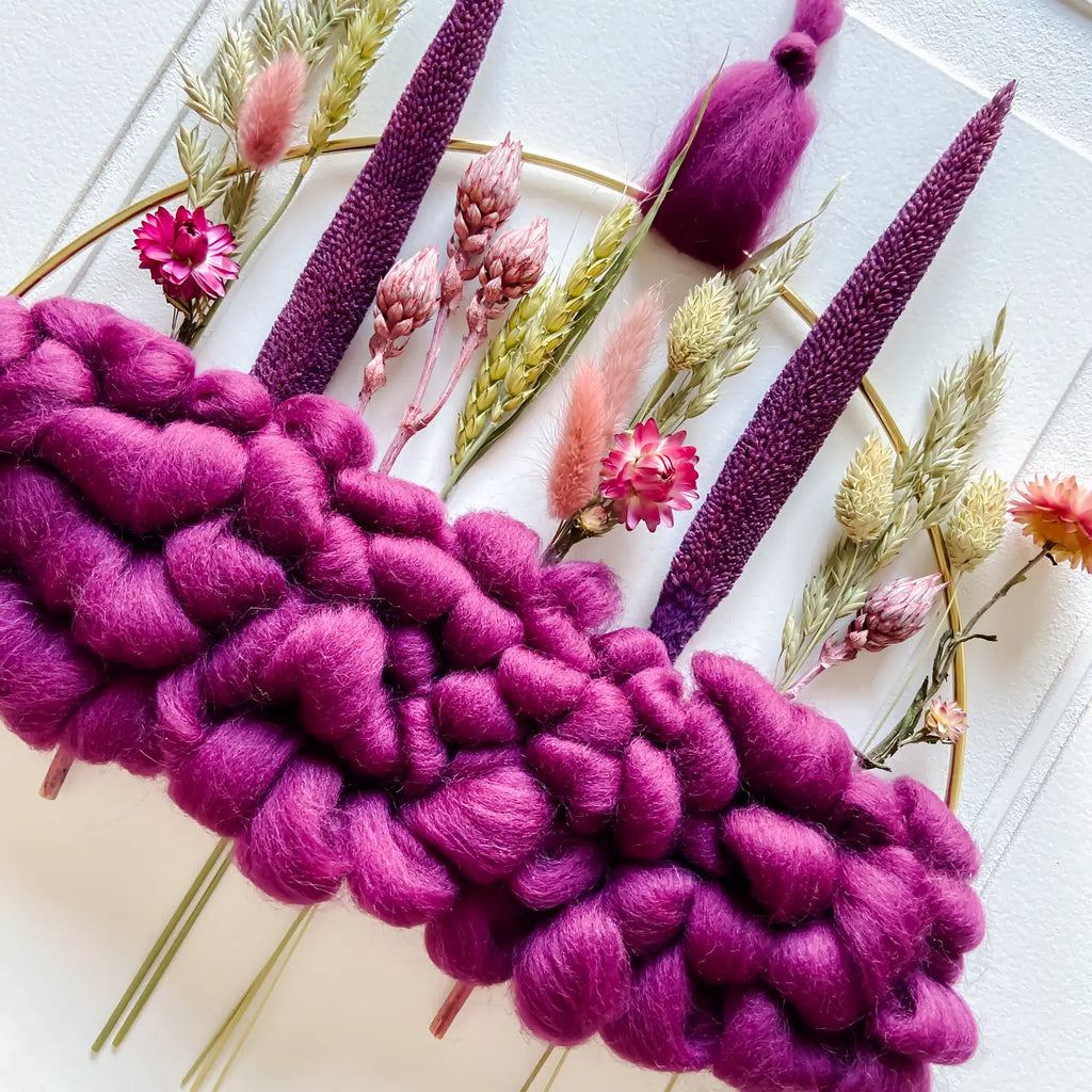 Purple Dried Flowers & Merino Wool Wreath